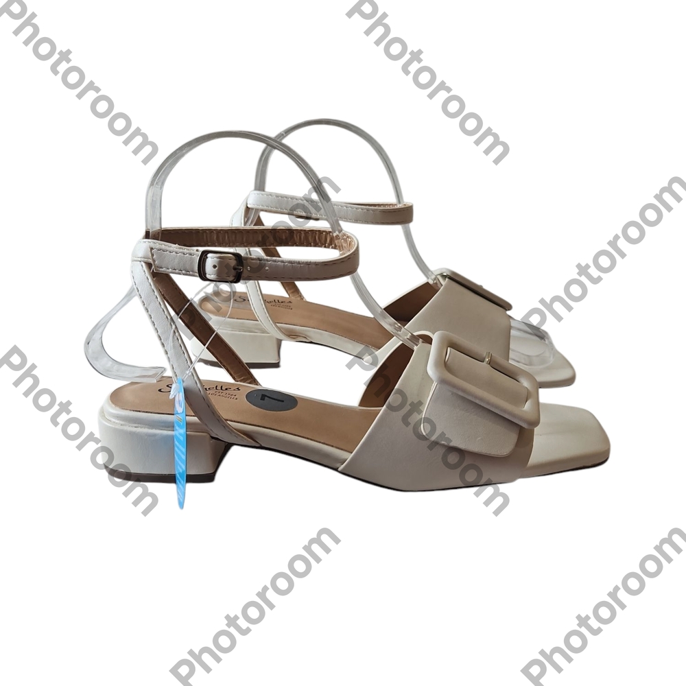 Seychelles Los Angeles Buckles Woman Ankle Strap Off White SquareToeSandal Size7